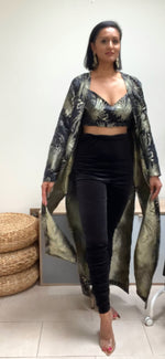 Velvet pajami with art deco jacket and bralet co-ord