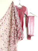 Anita .V. Velvet soft rose Pajami suit and net embroidered dupatta