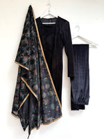 Anita .V. Velvet Black Pajami suit and leaf dupatta set