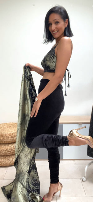 Velvet pajami with art deco jacket and bralet co-ord