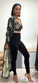 Velvet pajami with art deco jacket and bralet co-ord