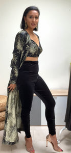 Velvet pajami with art deco jacket and bralet co-ord