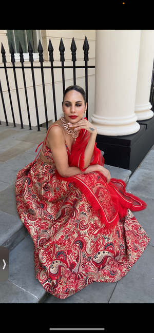 All over pleat dupatta with gold trim