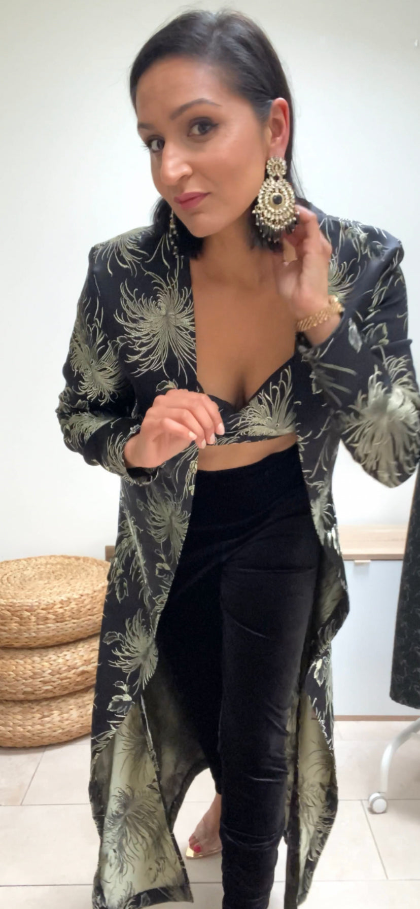 Velvet pajami with art deco jacket and bralet co-ord
