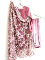Anita .V. Velvet soft rose Pajami suit and net embroidered dupatta