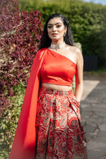 Duchess satin shoulder drape top