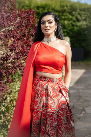 Duchess satin shoulder drape top