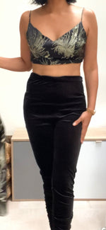 Velvet pajami with art deco jacket and bralet co-ord