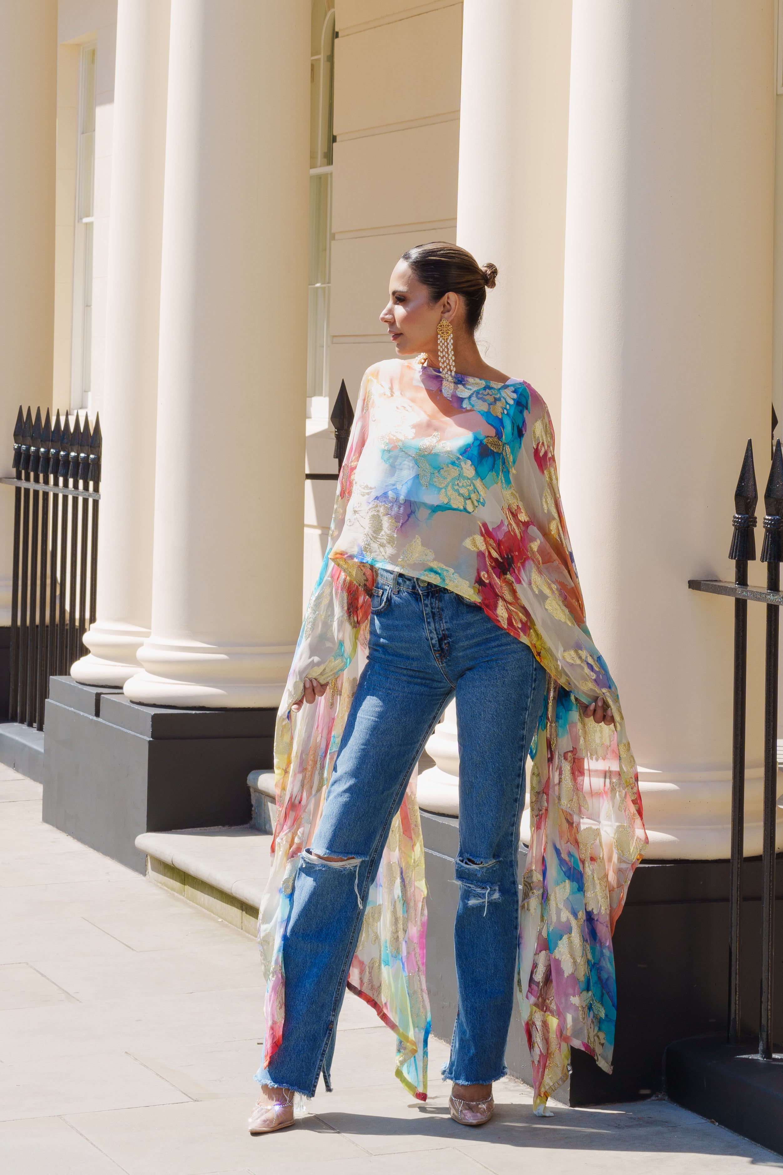 Rainbow jacquard chunni kaftan
