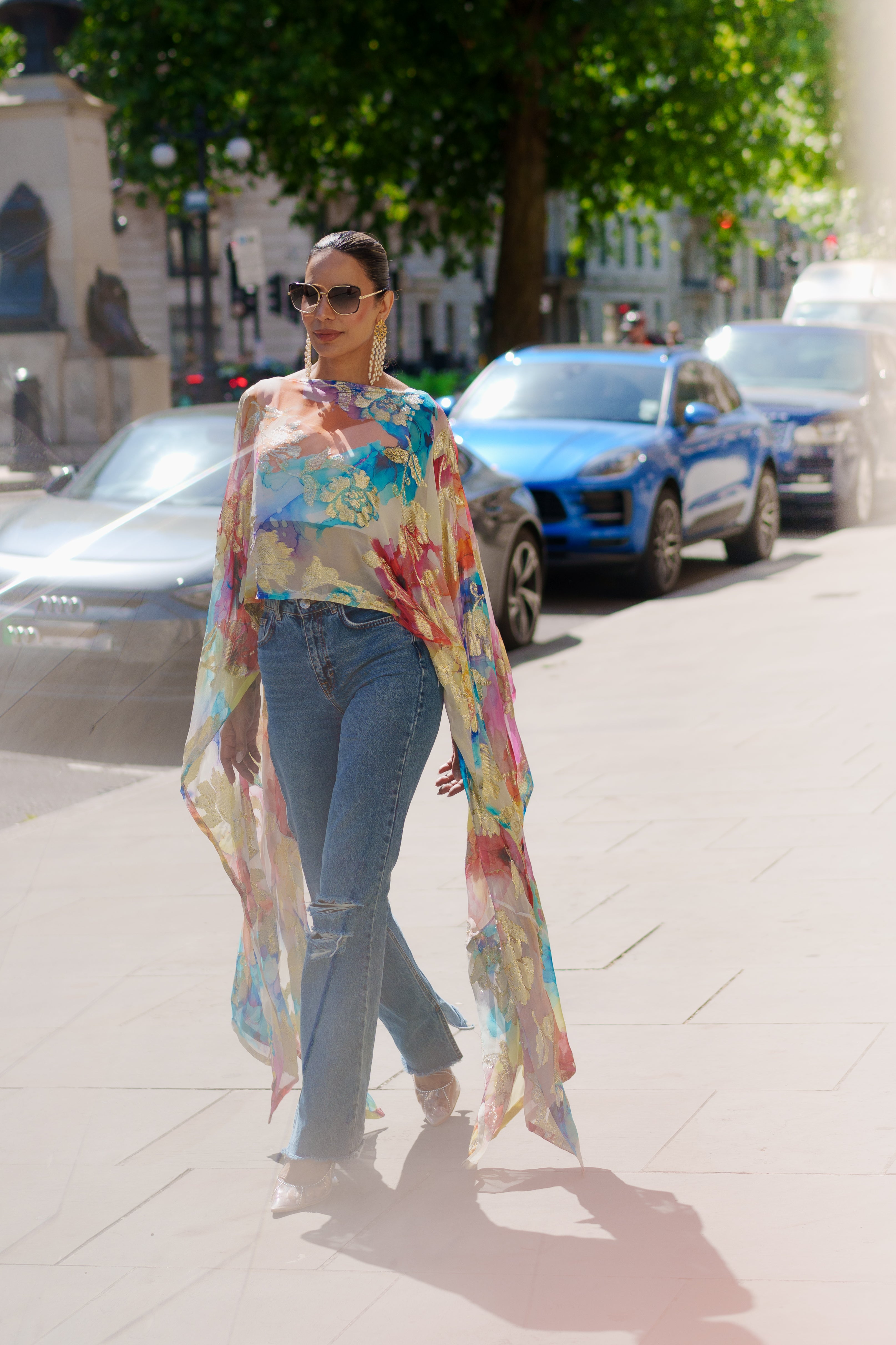 Rainbow jacquard chunni kaftan