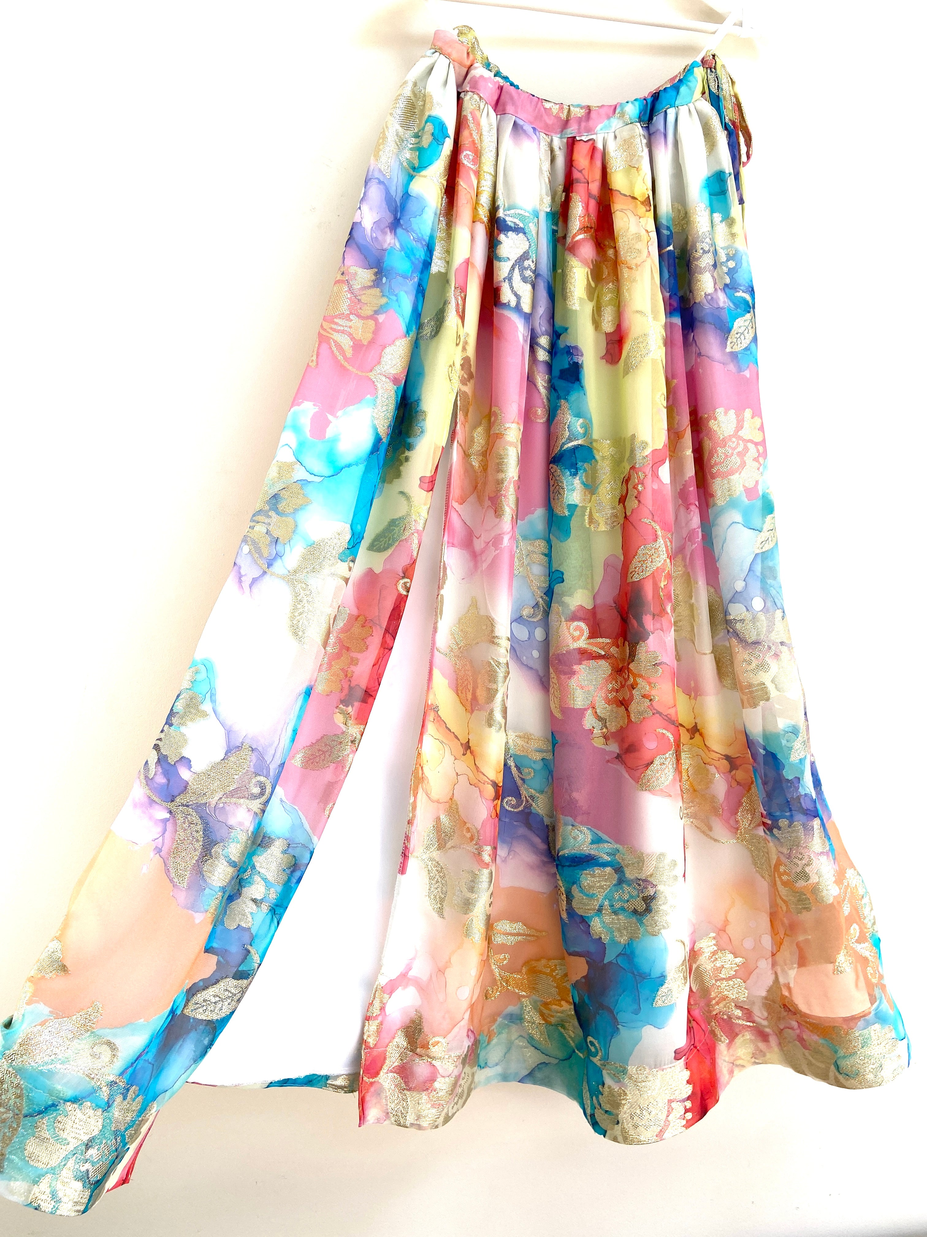 Rainbow split jacquard lehenga skirt
