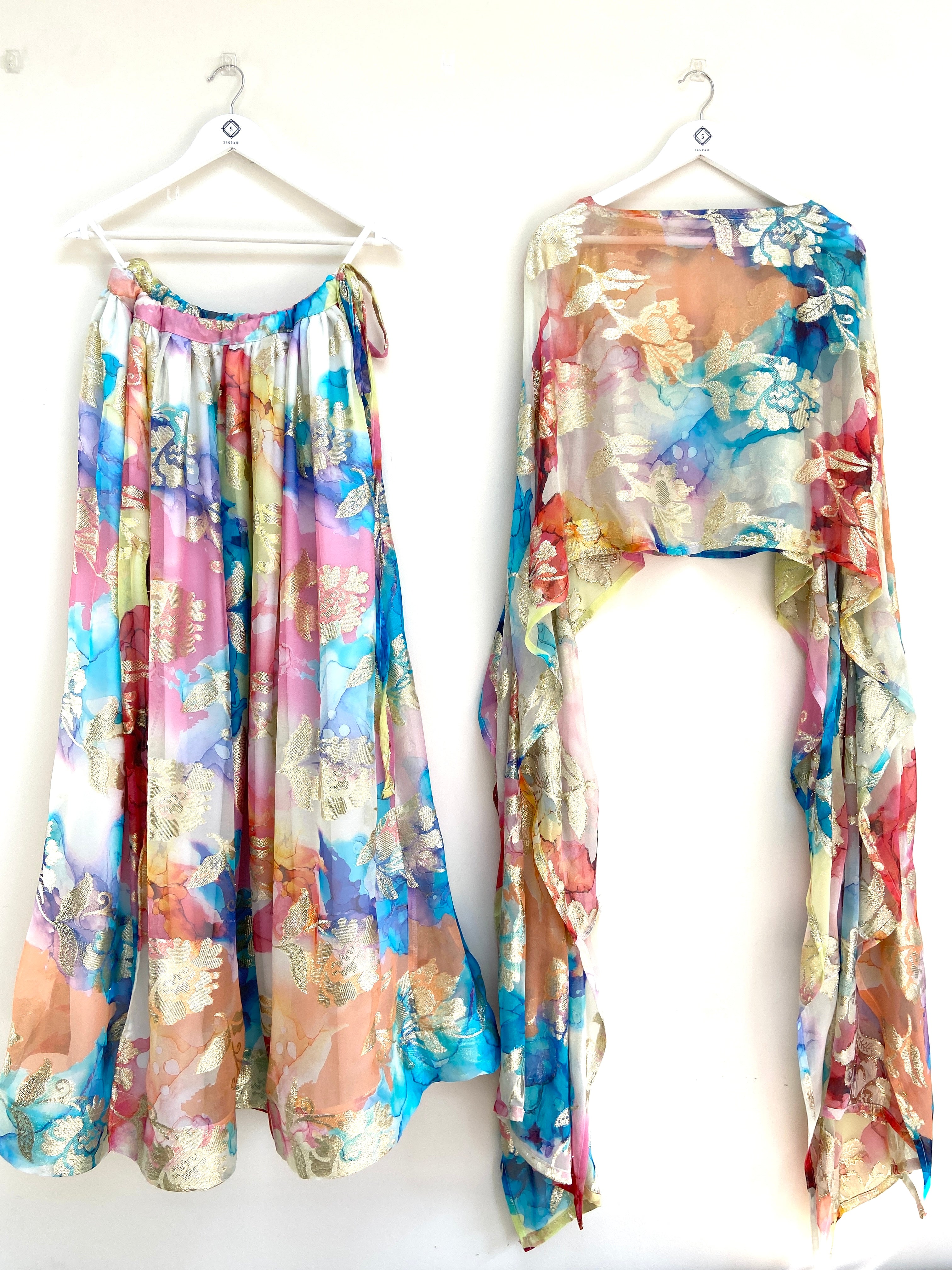 Rainbow split jacquard lehenga skirt