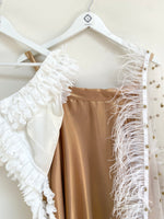 White crop top with waterfall frill trim