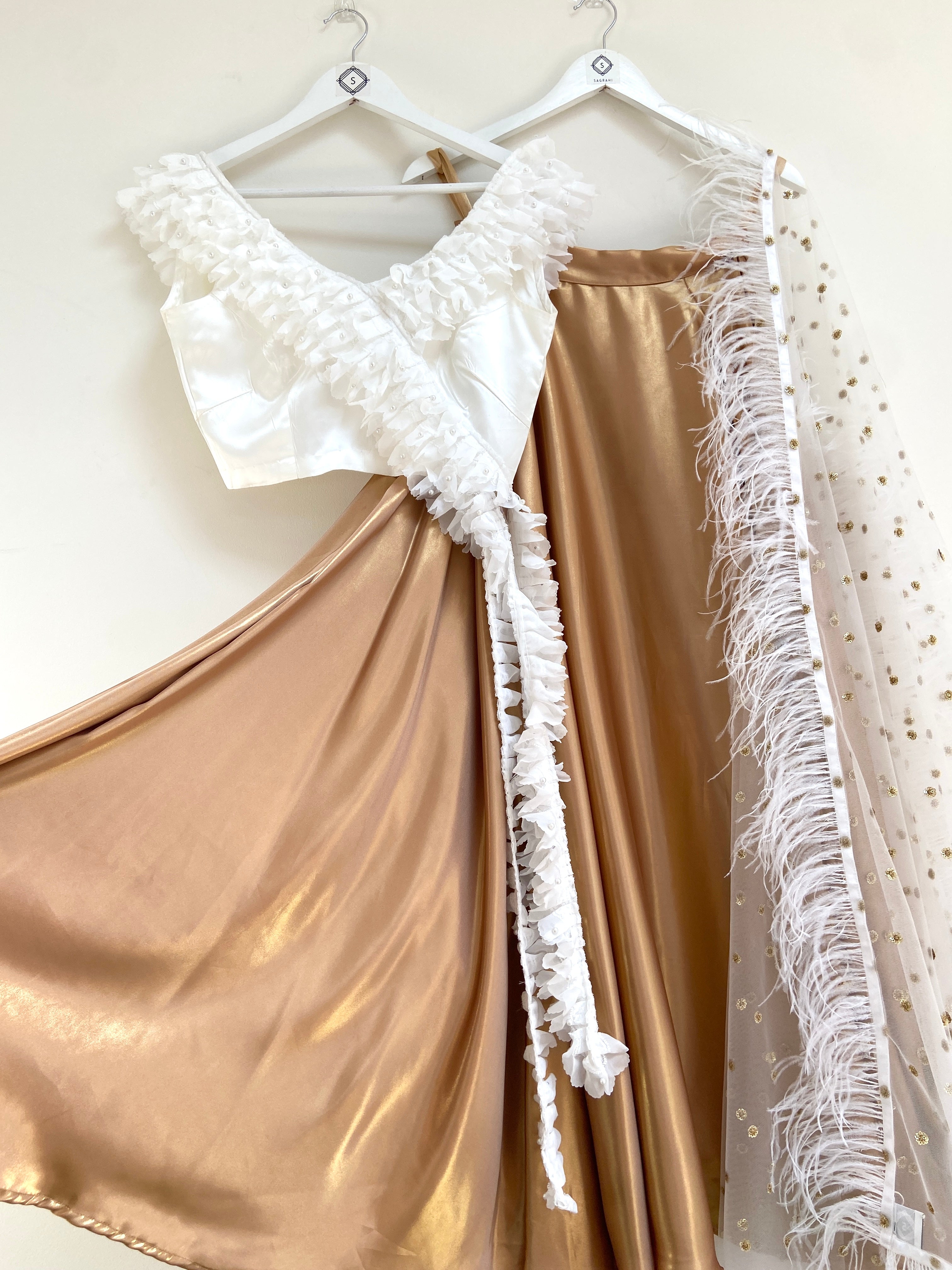 White crop top with waterfall frill trim