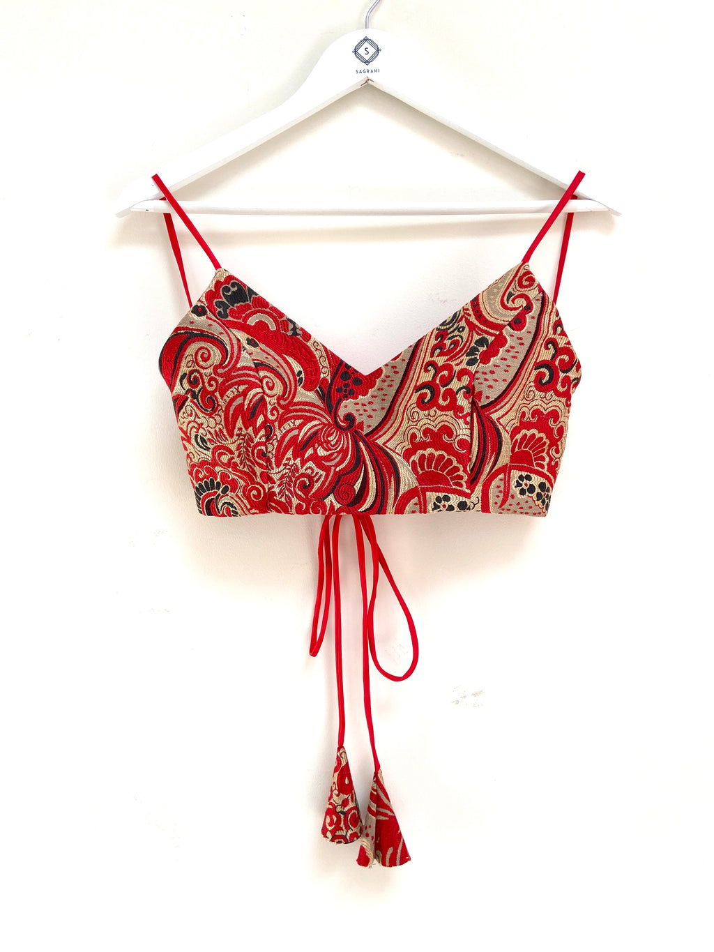 Crimson red ambi woven bralet