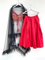 Crimson duchess satin midi lehenga skirt