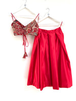 Crimson duchess satin midi lehenga skirt