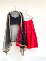 Crimson duchess satin midi lehenga skirt