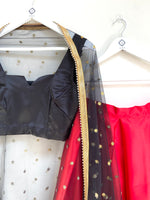 Crimson red duchess satin lehenga skirt combinations