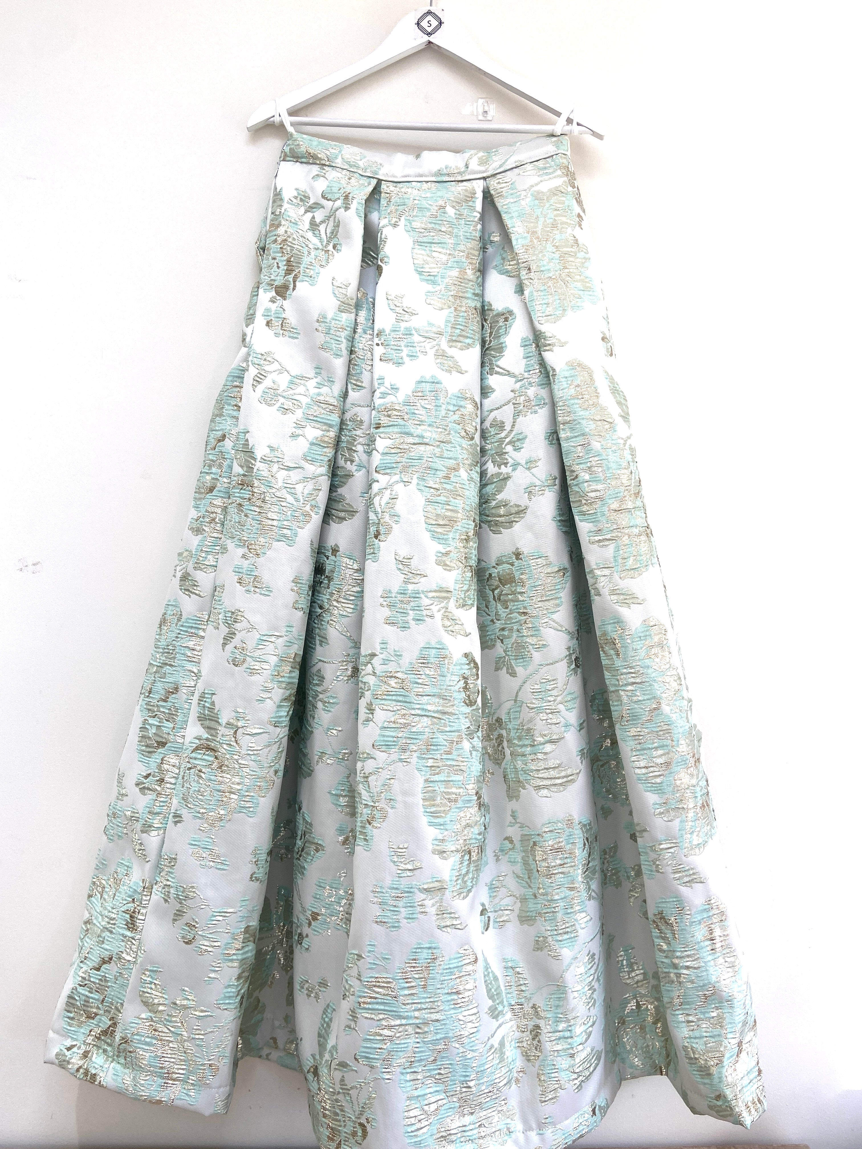 Mint green brocade lehenga skirt