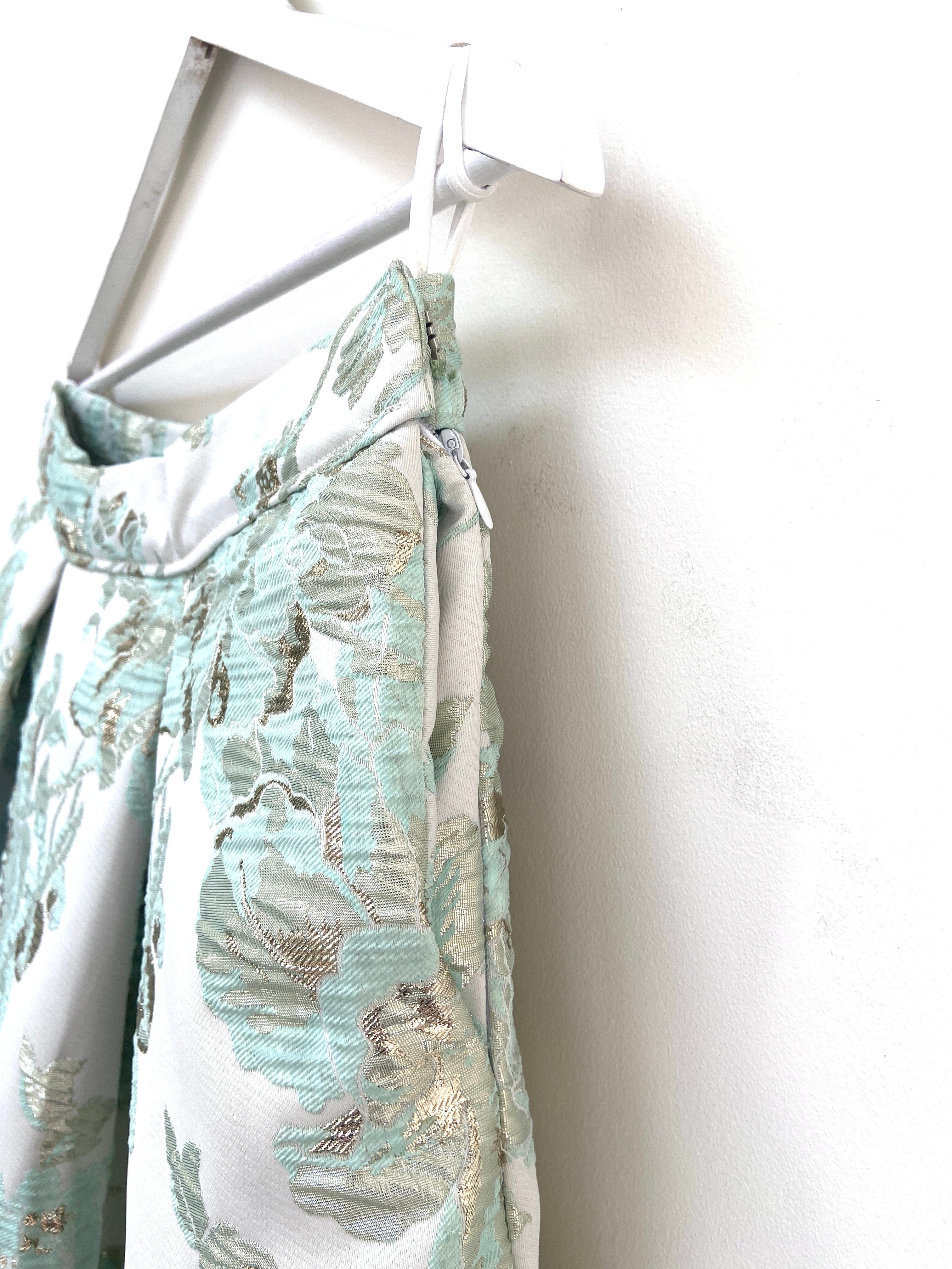 Mint green brocade lehenga skirt