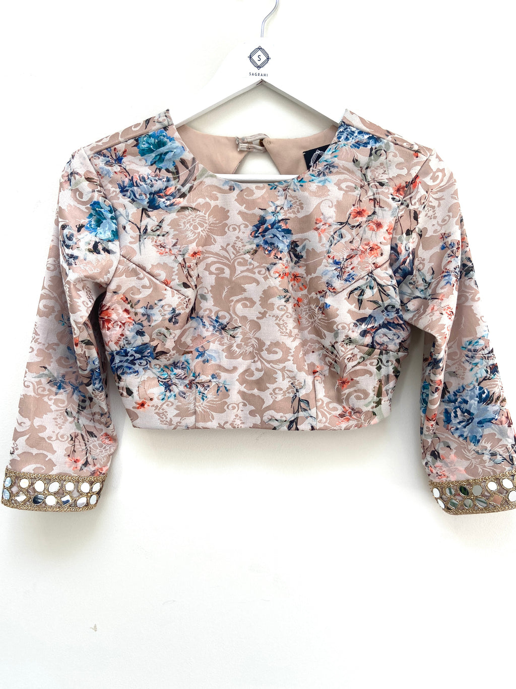 Champagne gold floral backless crop top