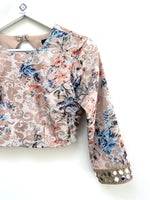 Champagne gold floral backless crop top