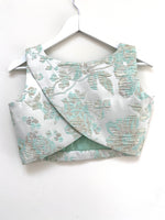 Green dobby skirt with Jacquard cross back top and choice of dupatta