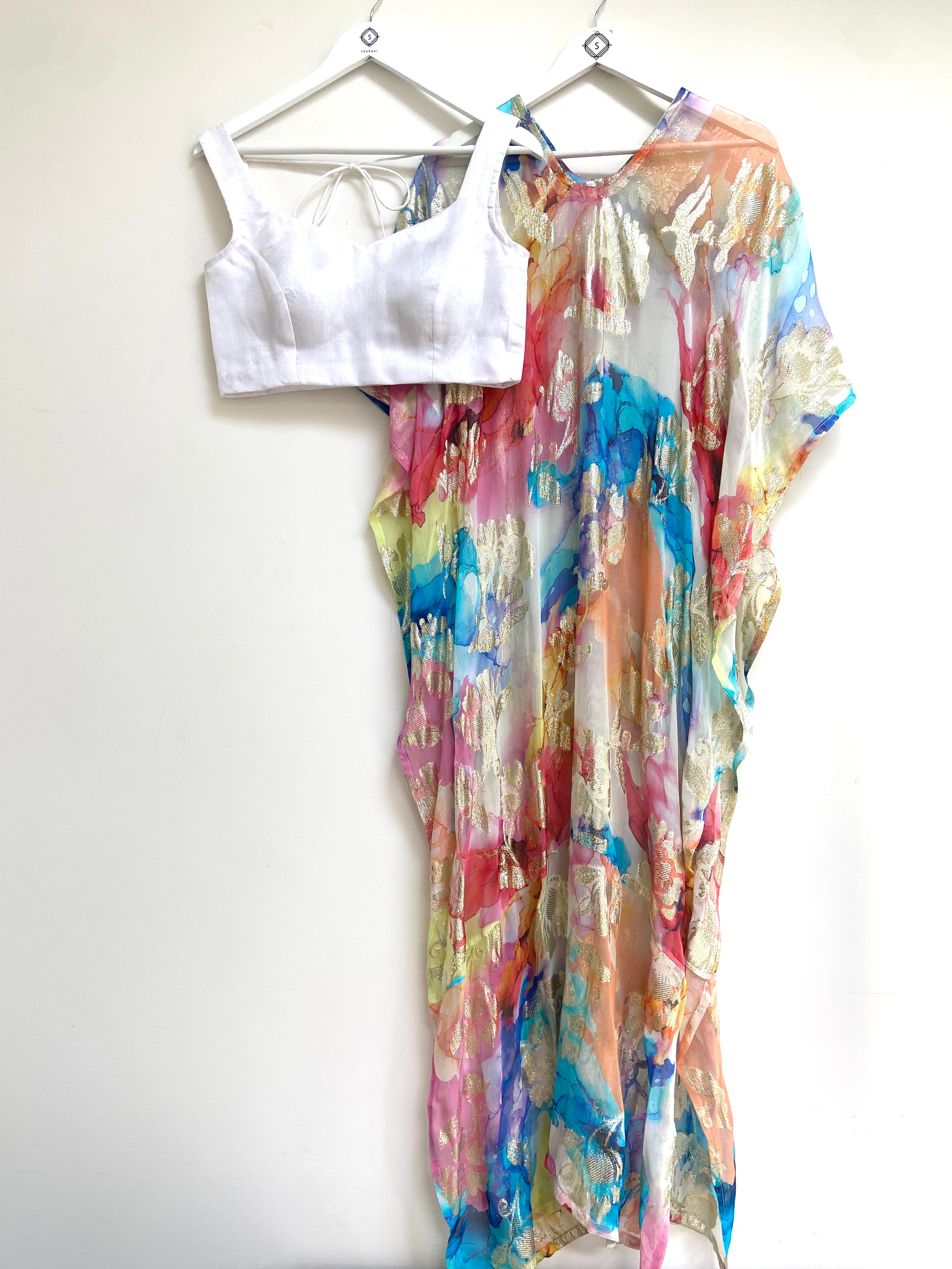 Rainbow jacquard chunni kaftan