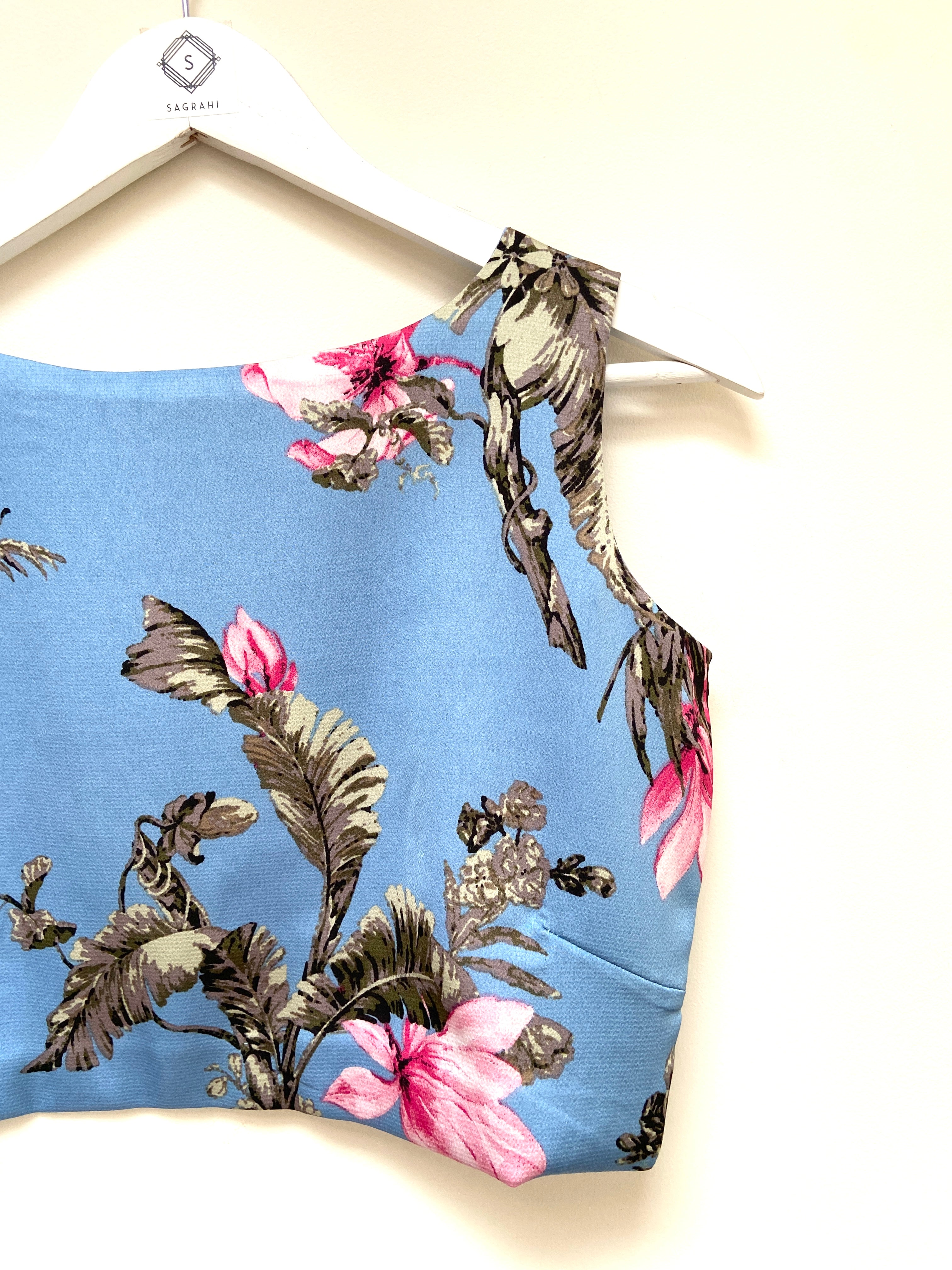 Blue floral Cross Over Top