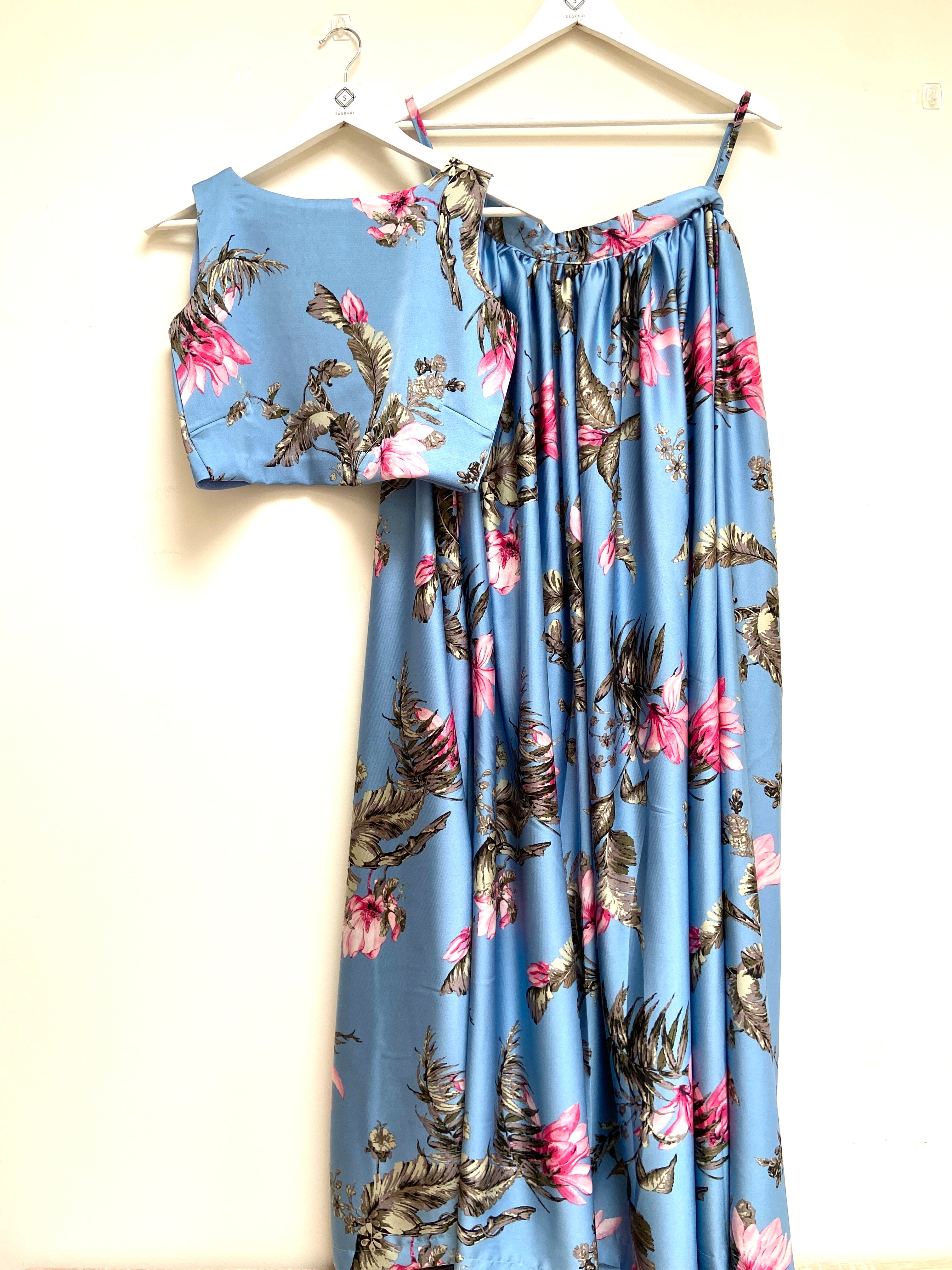Blue floral Cross Over Top