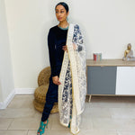 Embroidered cream dupatta with pearl trim
