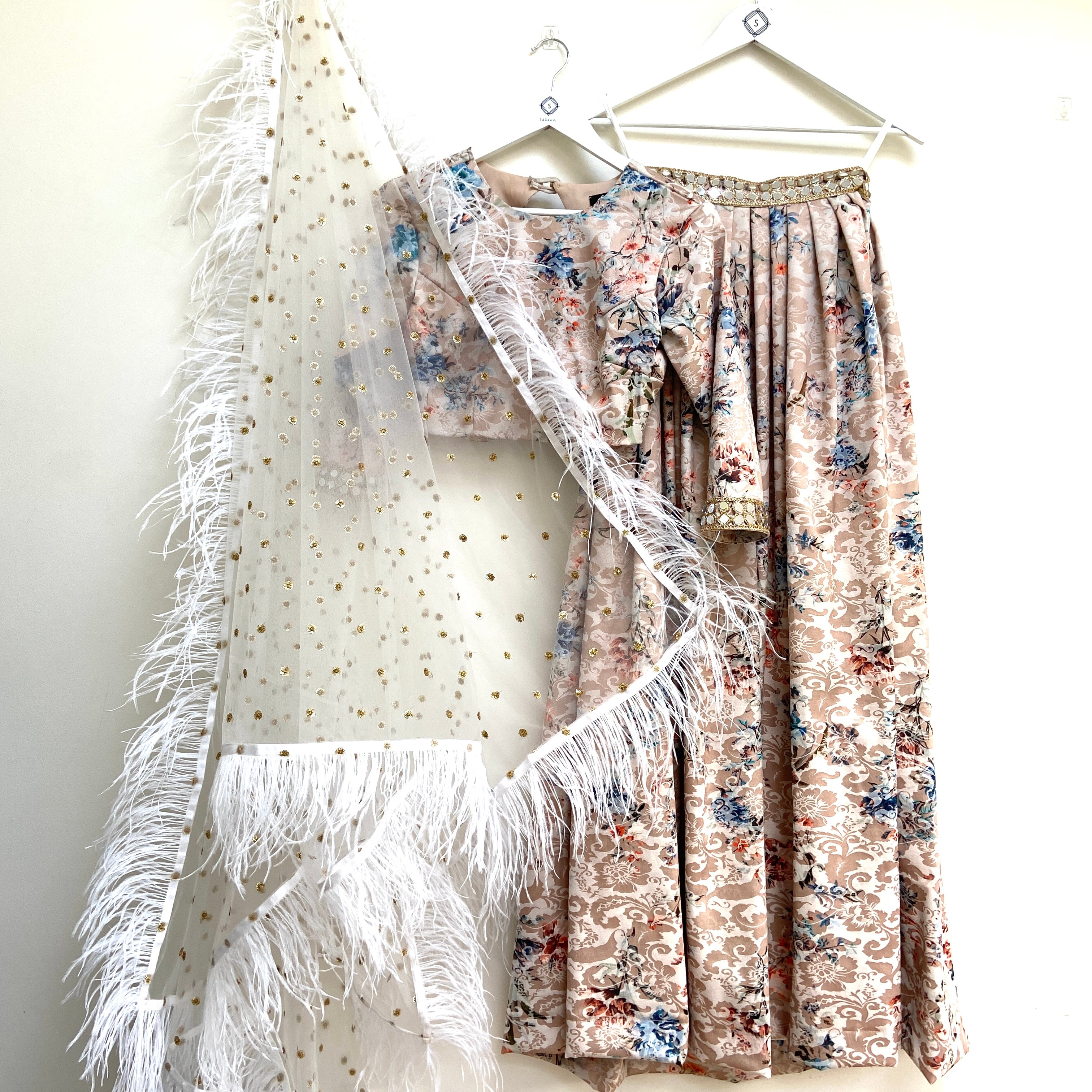 Floral jacquard lehenga set with choice of dupatta