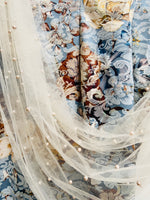 Blue floral jacquard trouser suit
