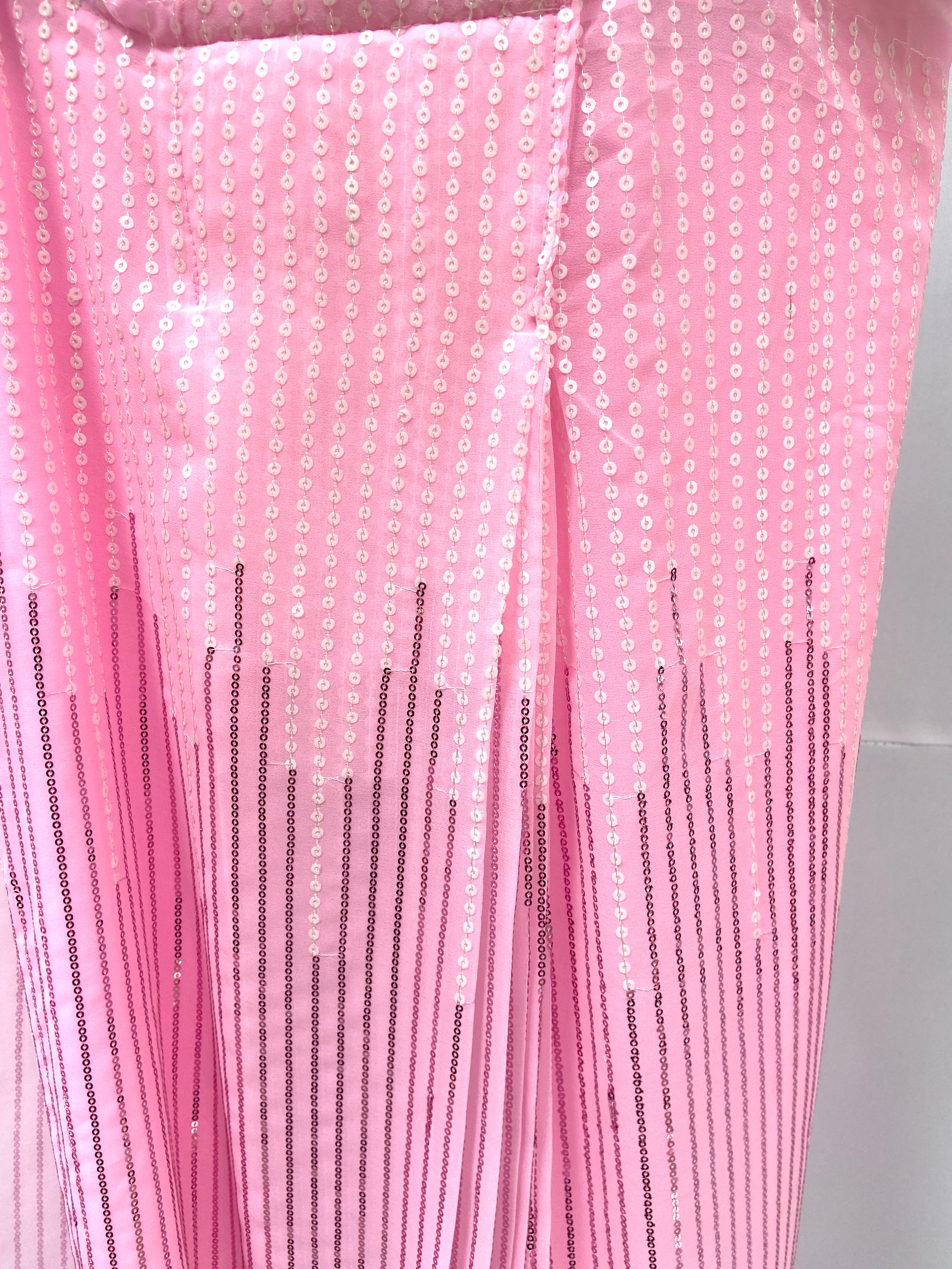 Pink pre-pleated sequin sari