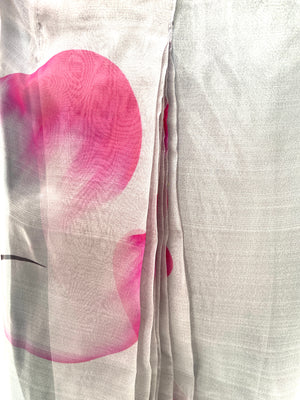 Grey and cerise pre-pleated organza sari