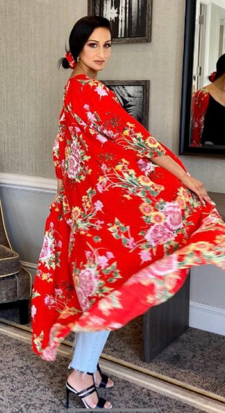 Red Floral Kimono - Sample sale