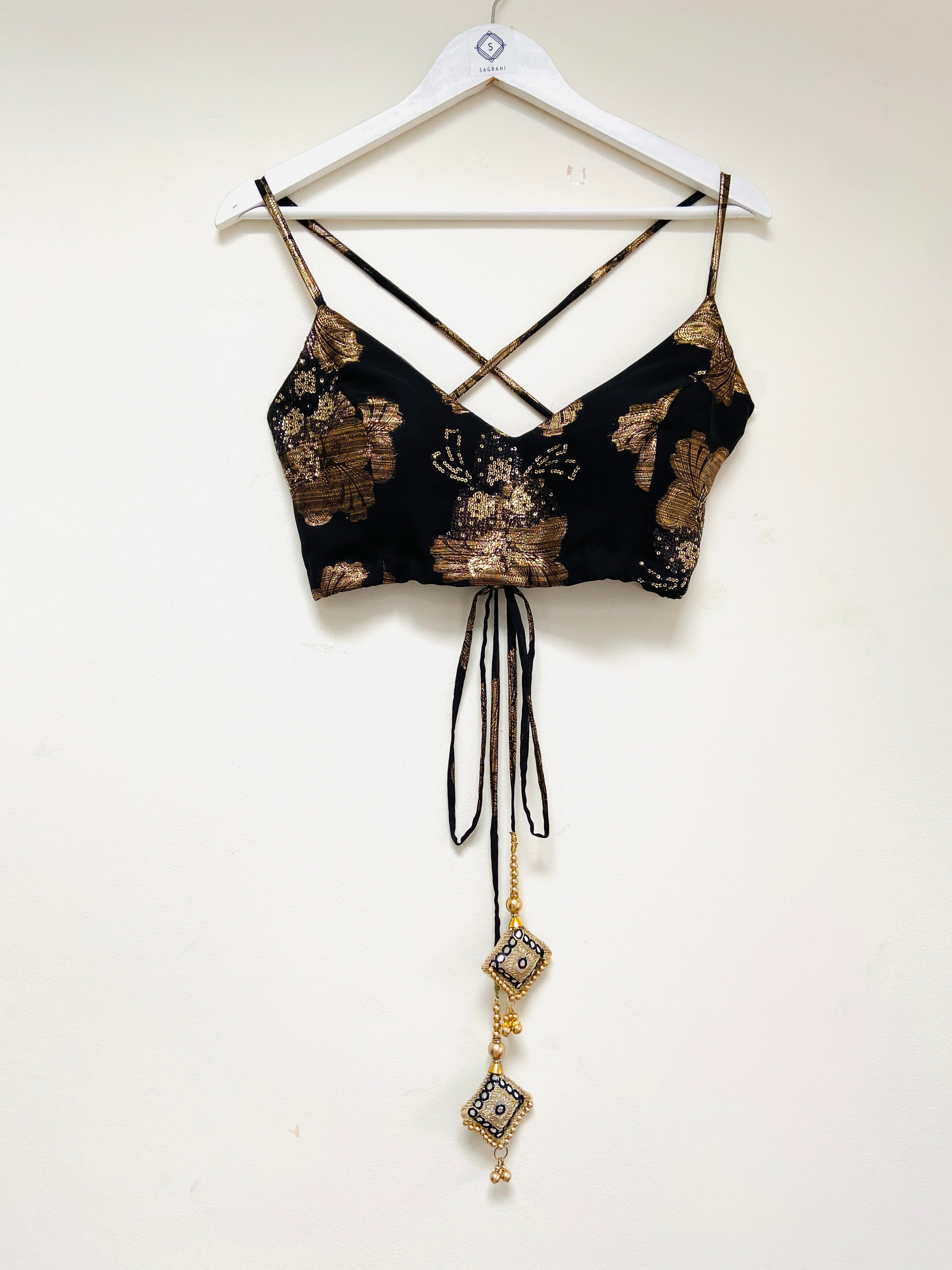 Black and gold sequin detail lehenga set