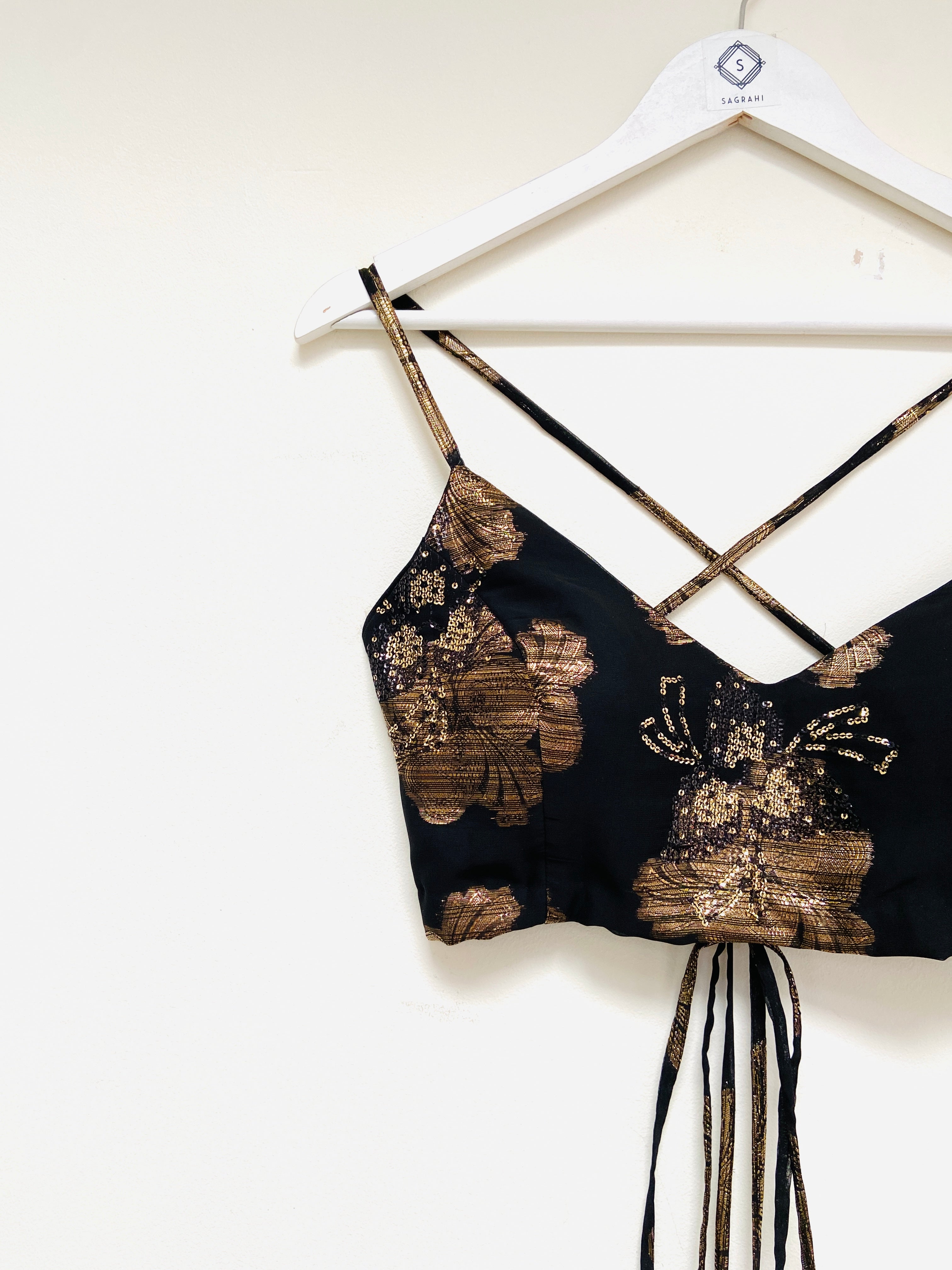 Black and gold sequin detail lehenga set