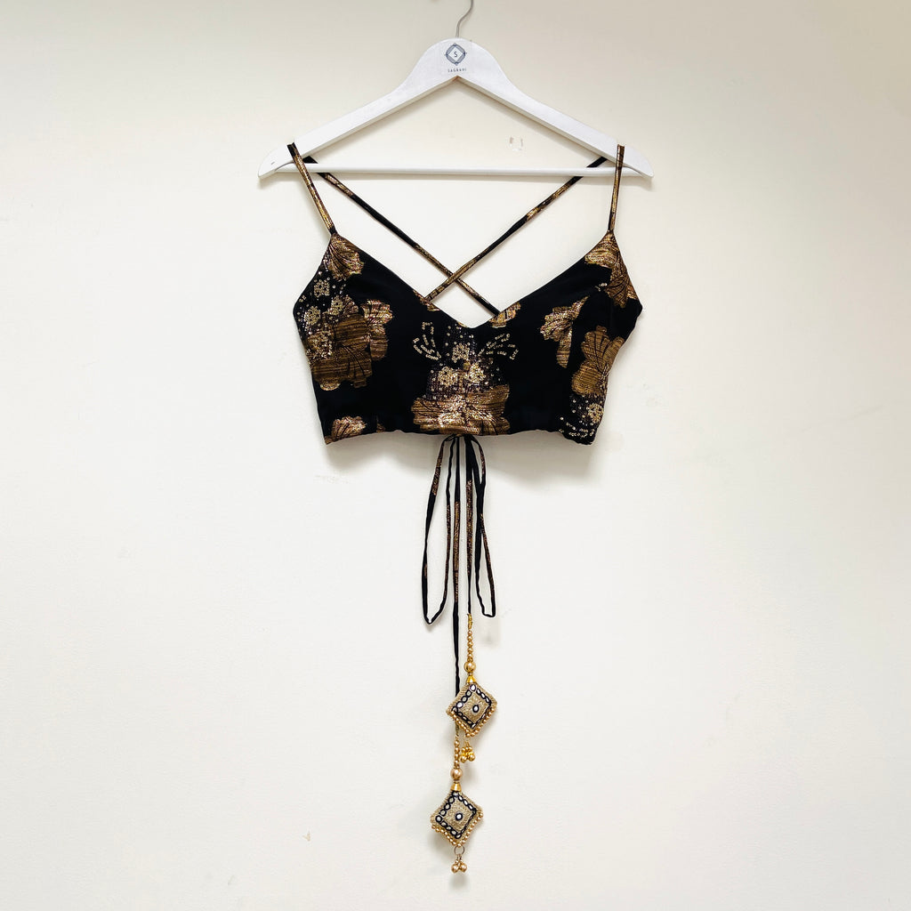 Black and gold sequin detail cross back bralet