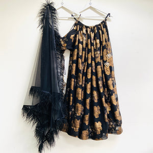 Black and gold sequin detail lehenga set