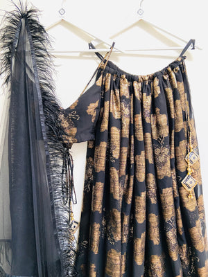 Black and gold sequin detail lehenga set