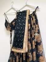 Black and gold sequin detail lehenga set
