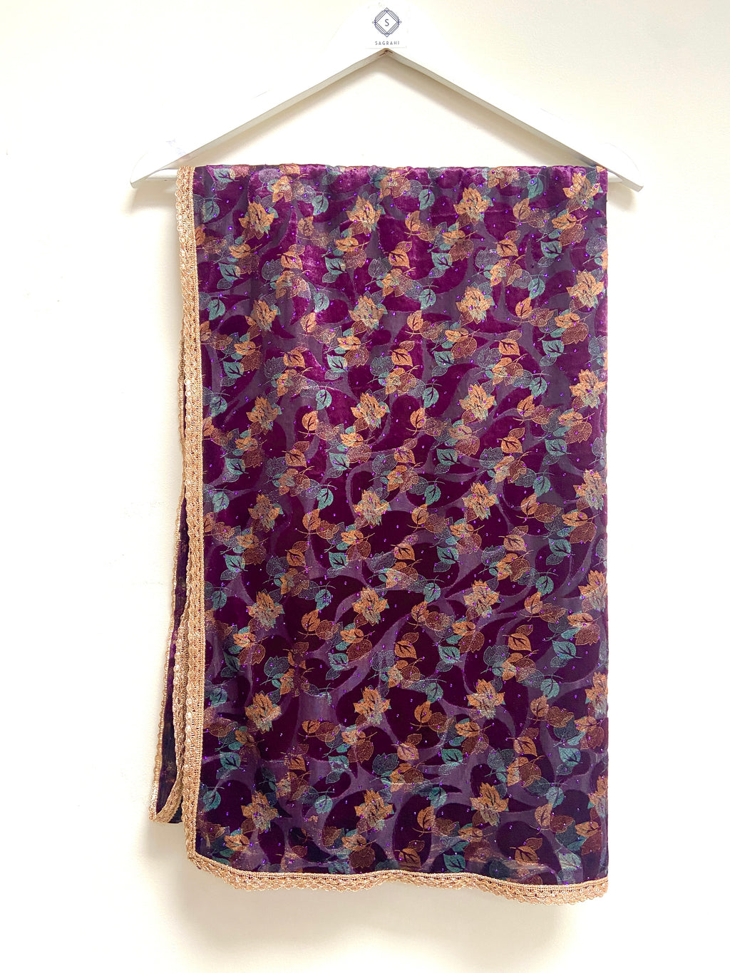 Paisley velvet / net dupatta - Purple