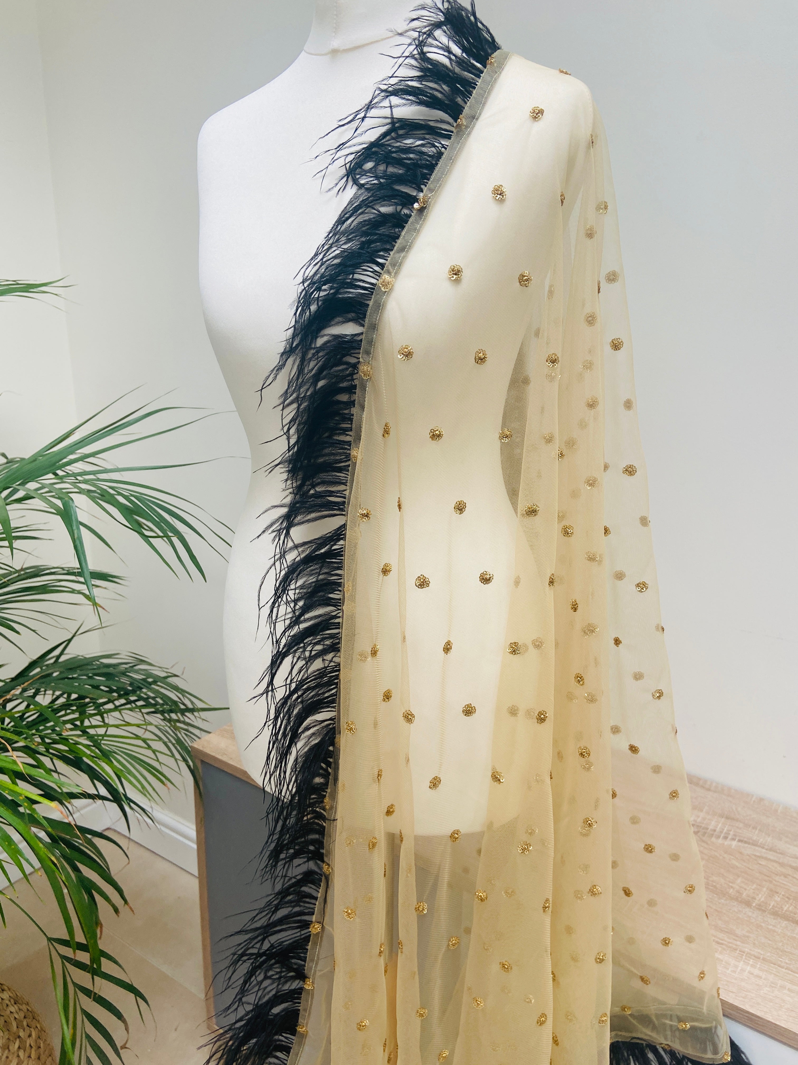 Liquid gold lehenga skirt, black satin crop top and marble silk dupatta
