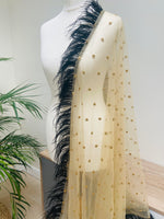 Liquid gold lehenga skirt, black satin crop top and marble silk dupatta