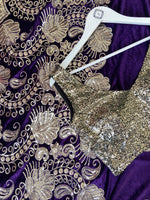 Ambi purple and gold velvet lehenga set