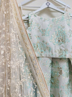 Embroidered cream dupatta with pearl trim