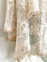 Embroidered cream dupatta with pearl trim