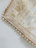 Embroidered cream dupatta with pearl trim
